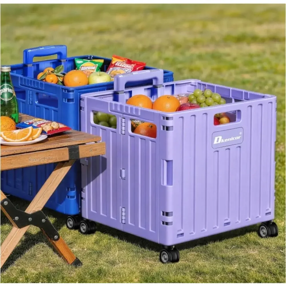 Folding Utility Cart Rolling Collapsible Shopping Crate Purple